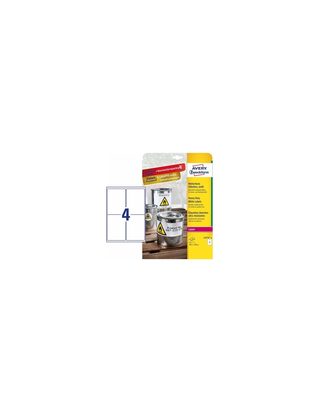 Avery L4774-8 etiqueta de impresora Blanco Etiqueta para impresora autoadhesiva