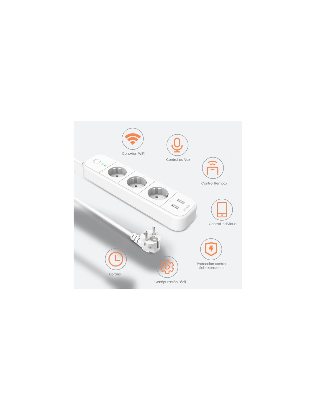 Tenda SP15 Enchufe Inteligente Wi-Fi Smart Power Strip con 3 Zócalos y 2 USB
