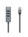 AISENS Hub USB3.0 Aluminio, Tipo A/M - 4x Tipo A/H, Negro, 30 cm
