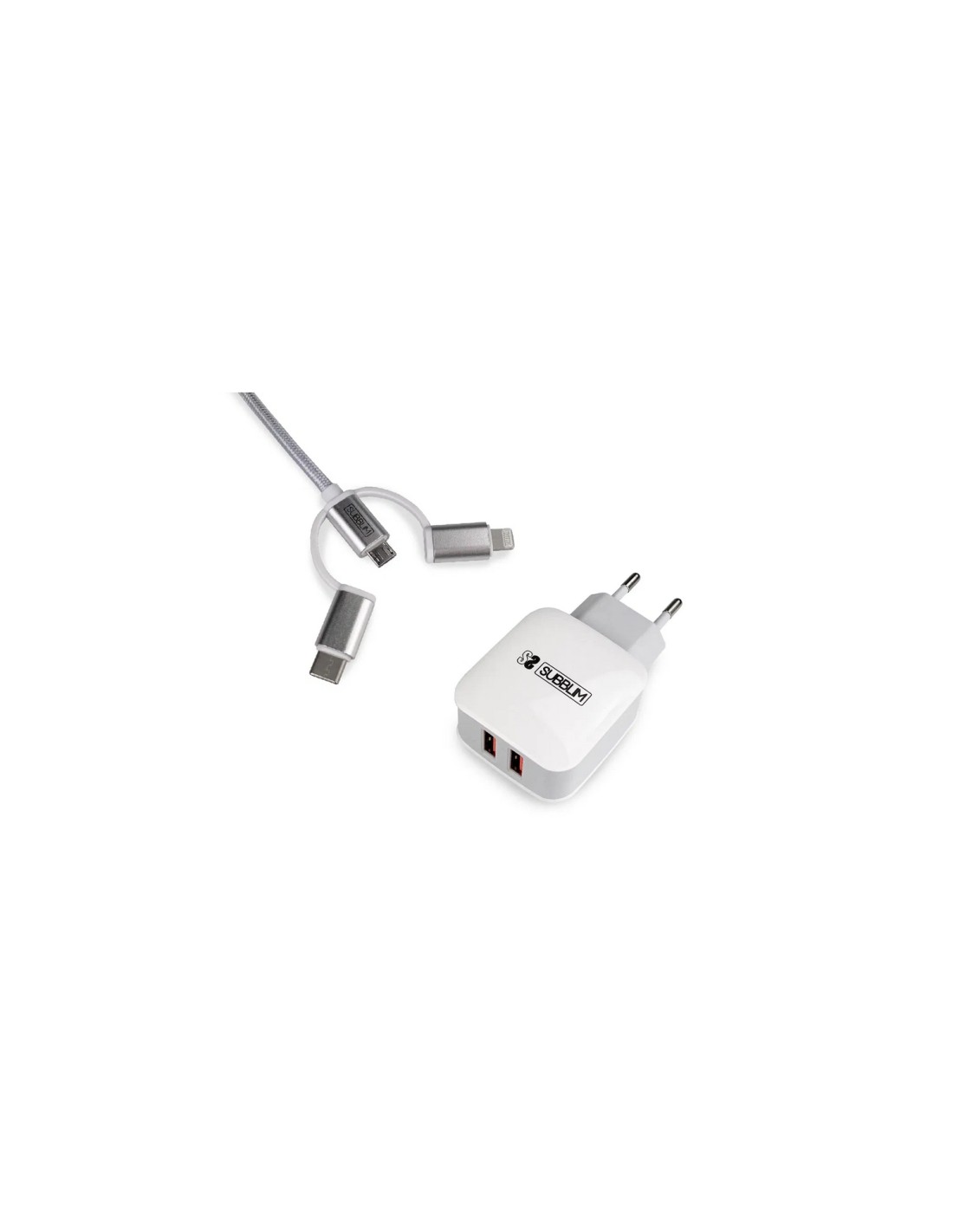 SUBBLIM SUB-CHG-1ZWC01 cargador de dispositivo móvil Plata, Blanco Interior