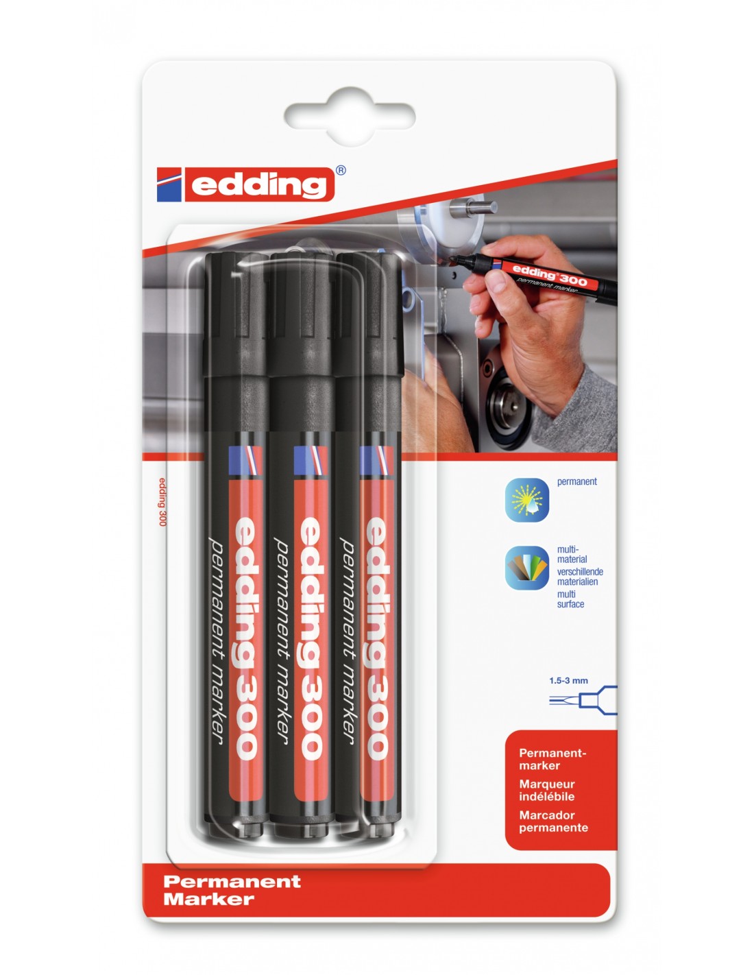 Edding 300 marcador permanente Punta redonda Negro 3 pieza(s)