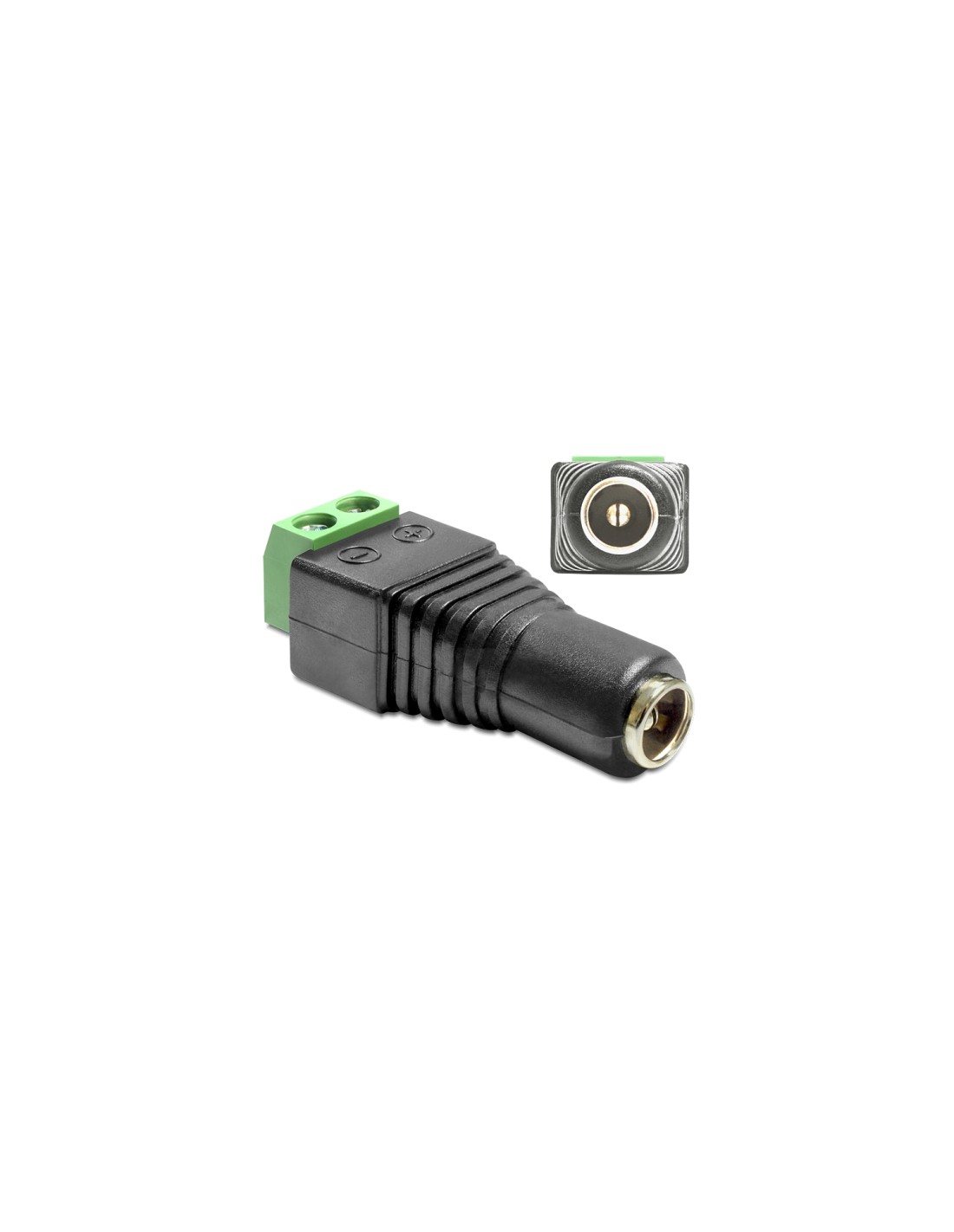 DeLOCK 65421 cambiador de género para cable DC 2.1 x 5.5 mm 2p Negro, Verde, Plata