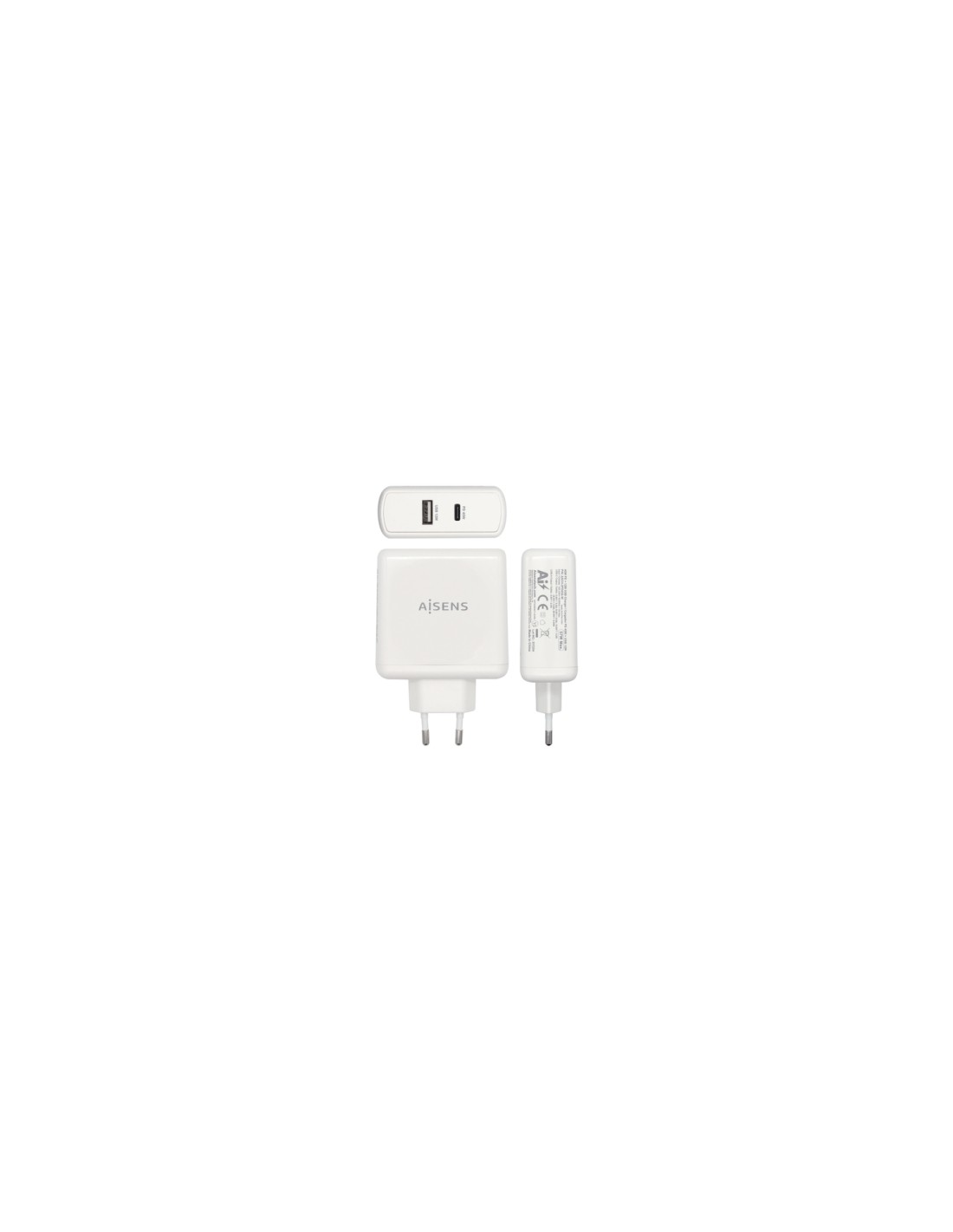 AISENS Cargador 57 W, 1x USB-C PD3.0 45 W, 1x USB-A 5 V / 2.4 A 12 W, Blanco