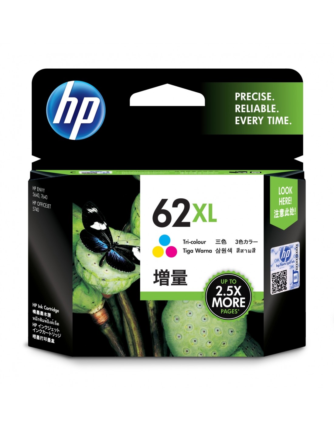 HP Cartucho de tinta original 62XL de alta capacidad tricolor