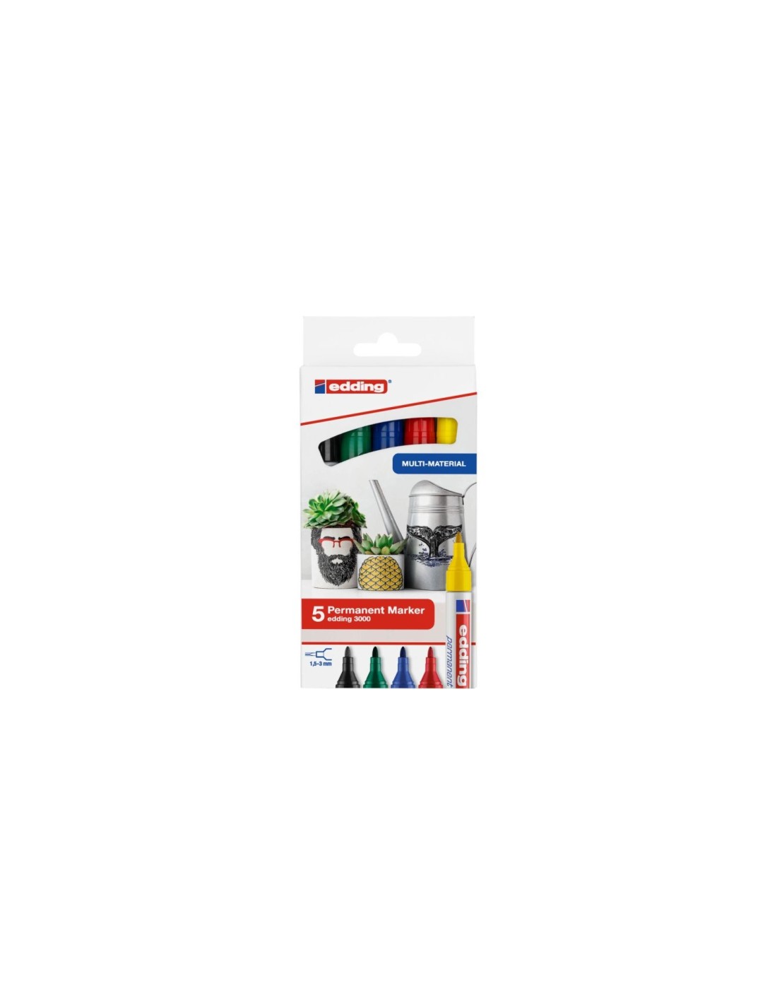 Edding 3000 marcador permanente Punta redonda Negro, Azul, Verde, Rojo, Amarillo 5 pieza(s)