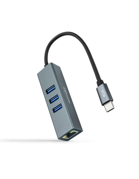 Nanocable Conversor USB-C a Ethernet Gigabit + 3XUSB 3.0, Aluminio,
