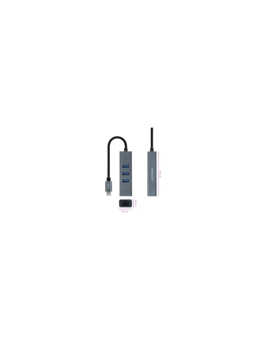 Nanocable Conversor USB-C a Ethernet Gigabit + 3XUSB 3.0, Aluminio,