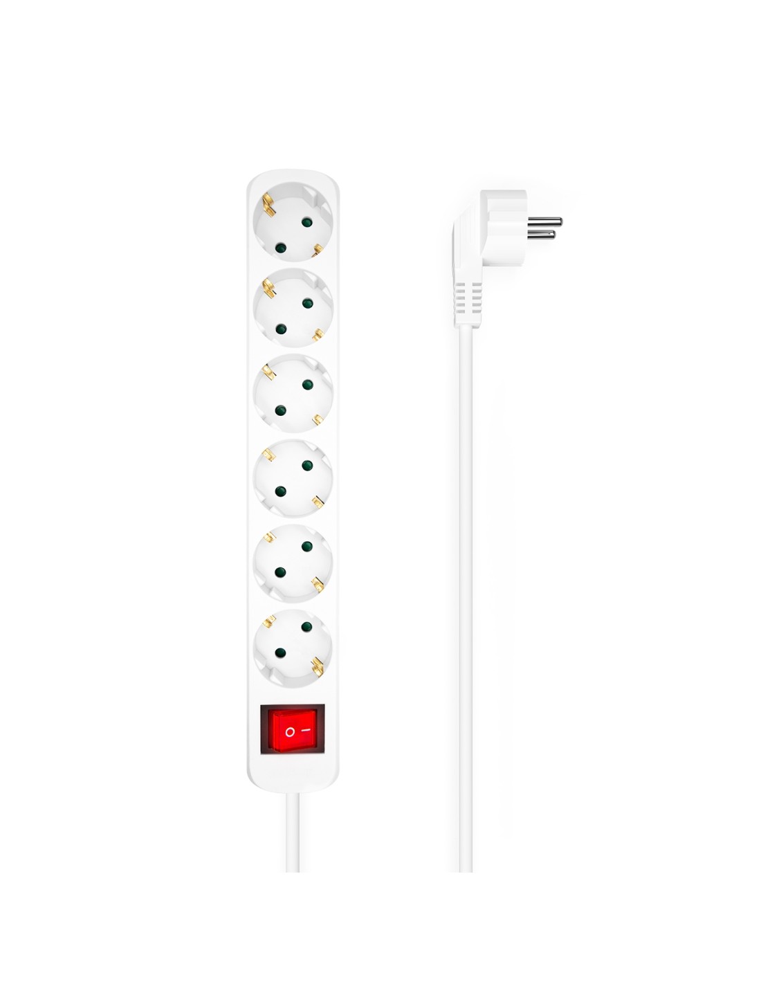 AISENS Base Multiple 6 Tomas Con Interruptor Con Cable 3x1.5mm2, Blanco, 1.4m