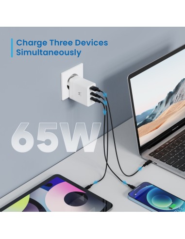 Ewent EW1323 Cargador de Pared USB-C/USB-A Quick Charge 3.0 65W