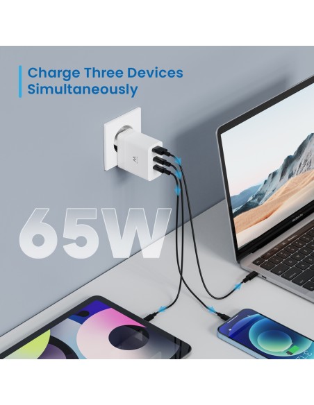 Ewent EW1323 Cargador de Pared USB-C/USB-A Quick Charge 3.0 65W
