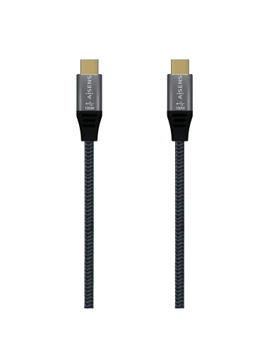 AISENS Cable USB 2.0 Aluminio 5A 100W E-Mark, USB-C/M-USB-C/M, Gris, 1.0M