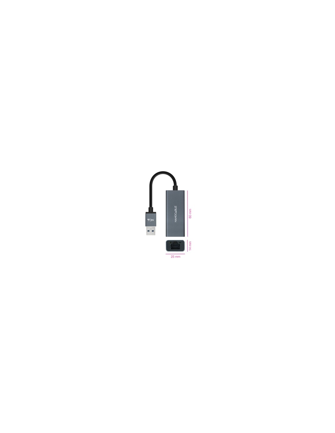 Nanocable Conversor USB 3.0 a Ethernet Gigabit 10/100/1000 Mbps, Aluminio, Gris, 15 cm