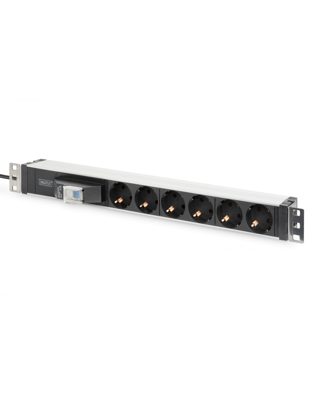 Digitus Regleta eléctrica con perfil de aluminio, toma de corriente con toma de tierra de 6 clavijas e interruptor