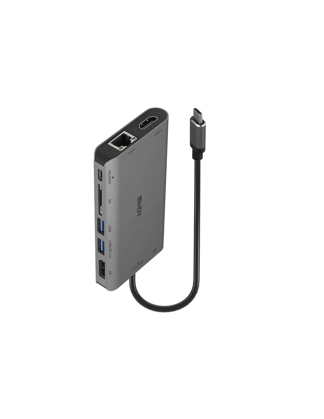 Lindy 43323 base para portátil y replicador de puertos Alámbrico USB 3.2 Gen 1 (3.1 Gen 1) Type-C Negro, Gris