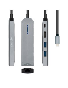 AISENS USB-C dock 5 en 1, USB-C a 1xHDMI, 1xRJ45, 2xUSB, 1xPD, Gris,