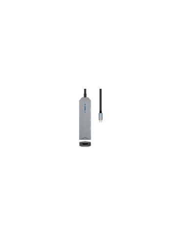 AISENS USB-C dock 4 en 1, USB-C a 1xHDMI, 2xUSB, 1xPD, Gris, 15 cm