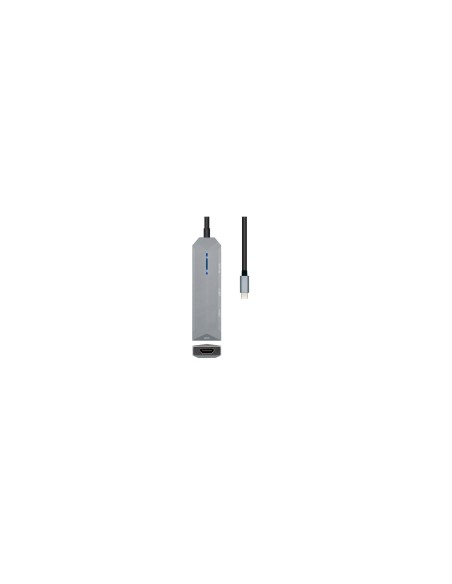 AISENS USB-C dock 4 en 1, USB-C a 1xHDMI, 2xUSB, 1xPD, Gris, 15 cm