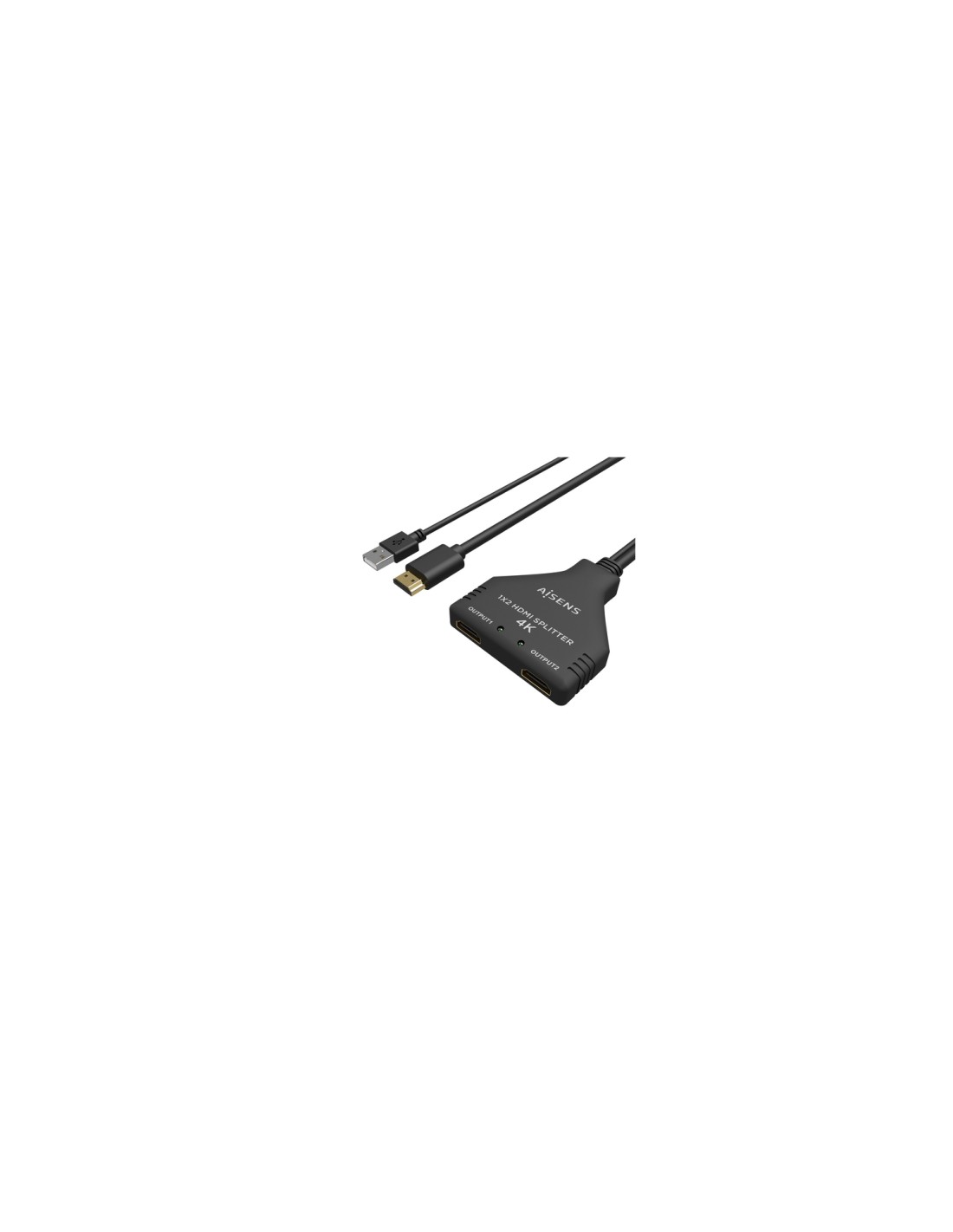 AISENS HDMI Duplicador 4K@30HZ 1Í?2 con Alimentación USB y Cable, Negro, 30 cm