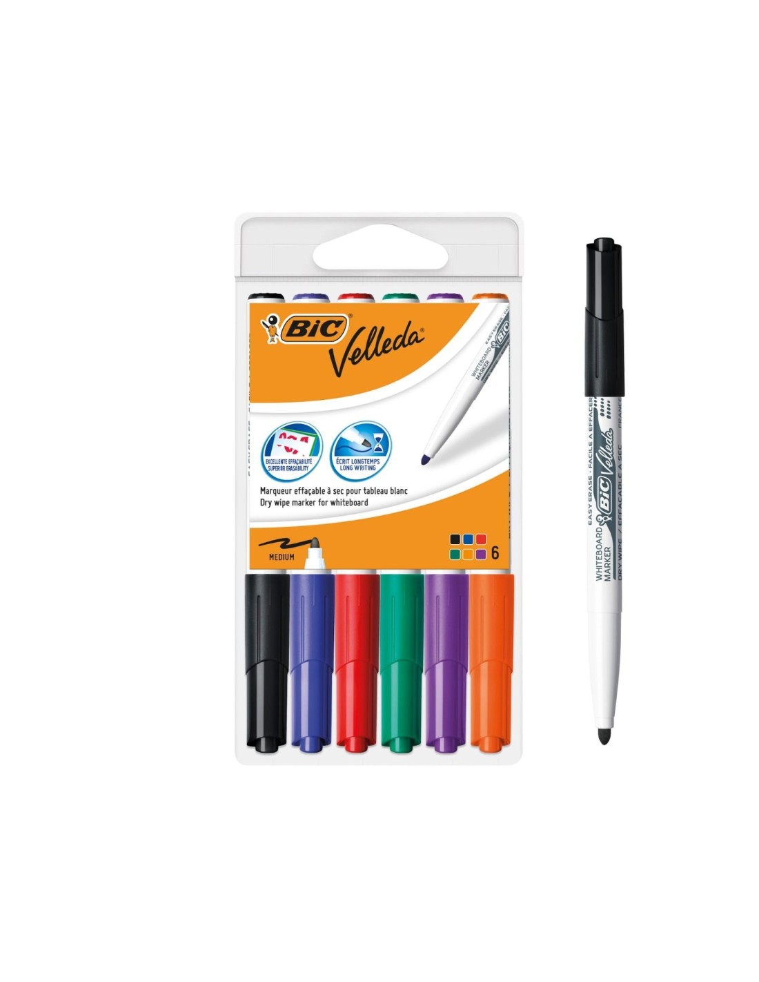 BIC Velleda 1741 marcador 6 pieza(s) Punta redonda Negro, Azul, Verde, Naranja, Púrpura, Rojo