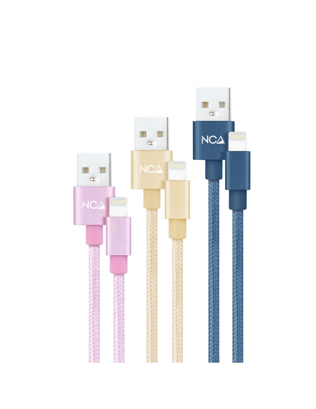 Nanocable 3 Cables Lightning a USB 2.0, Lightning/M-USB A/M, Rosa, Dorado y Azul PacÍ­fico, 1 m