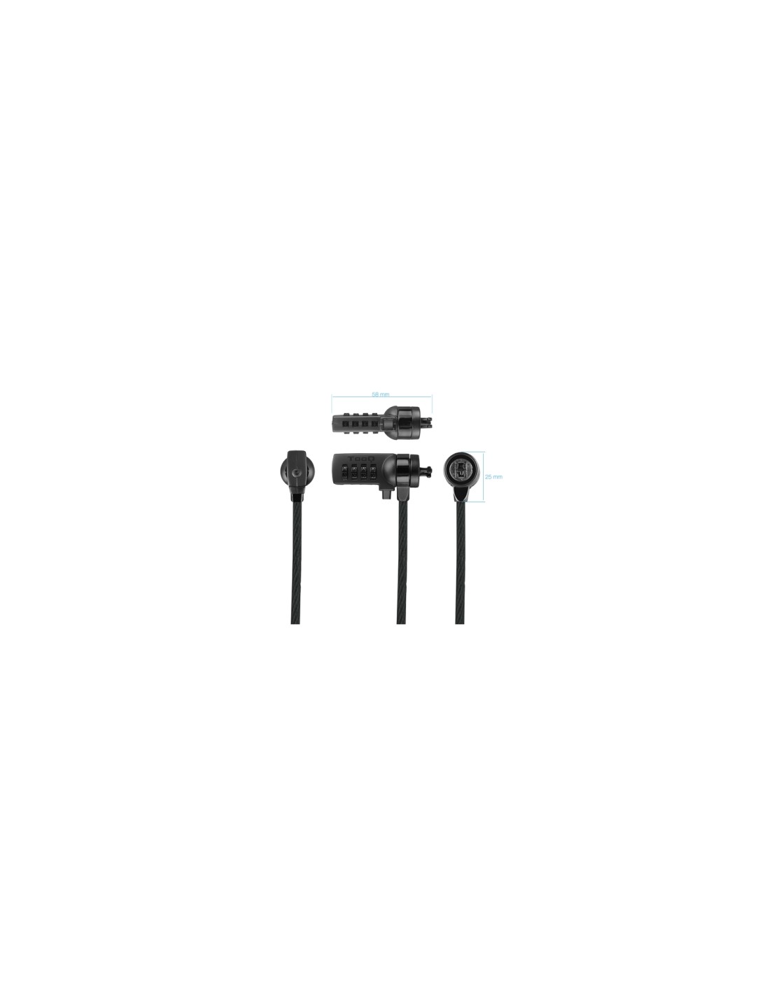 TooQ Cable de Seguridad con Combinación para Portátiles 1.5 metros, Gris Oscuro