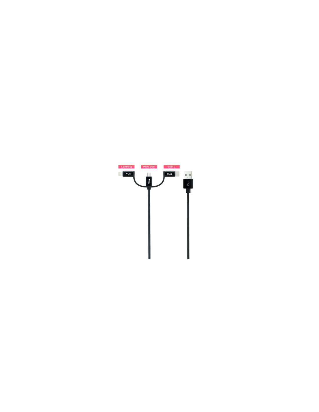 Nanocable Cable USB 3 en 1 Carga/Datos USB-A a USB-C/Micro USB/Lightning 1 m, Negro