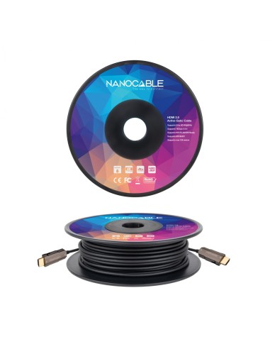 Nanocable Cable HDMI V2.0 AOC 4K@60Hz 18Gbps A/M-A/M, Negro, 30 m