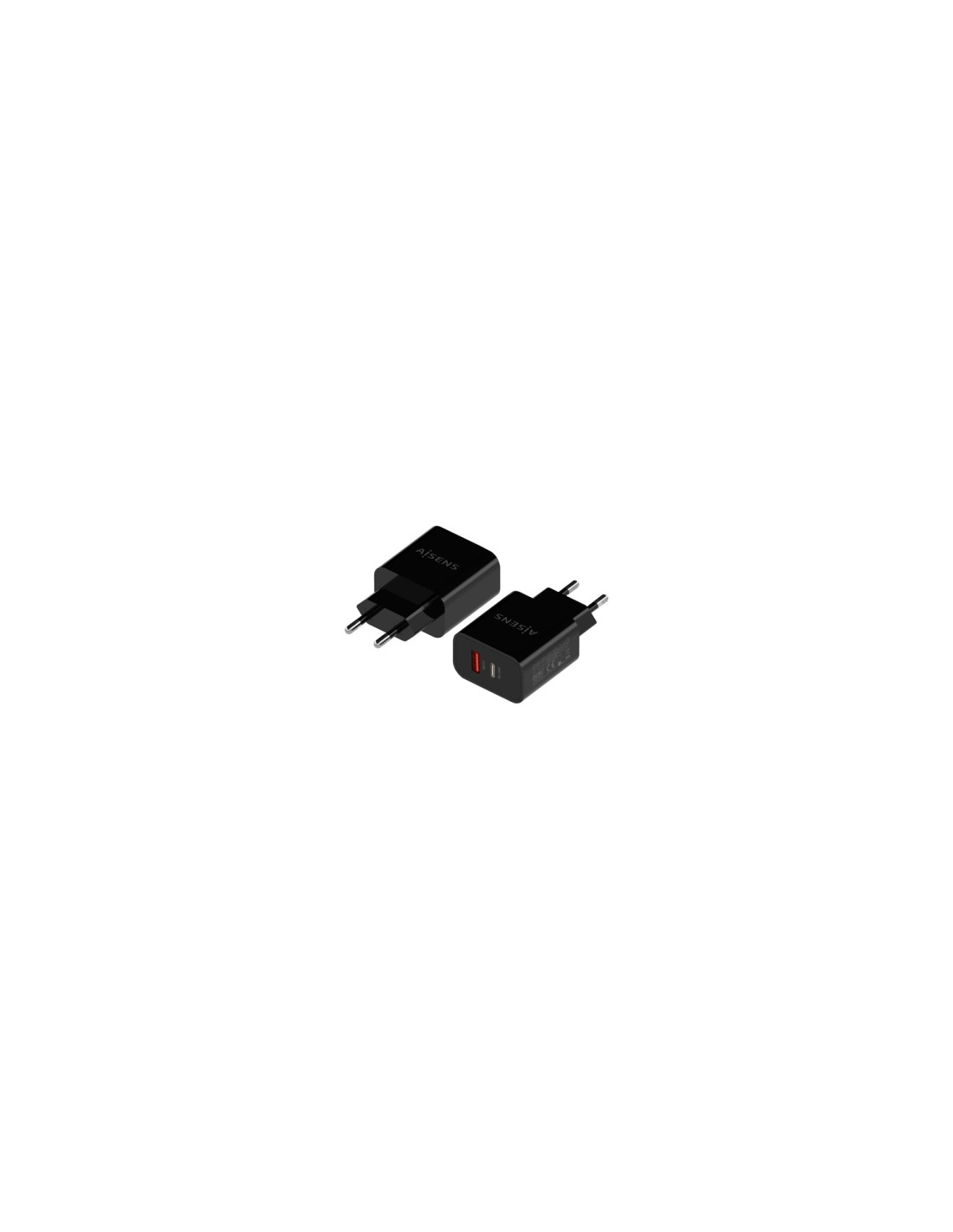 AISENS Cargador 20W, 1xUSB-C PD3.0, 1xUSB-A QC3.0, Negro
