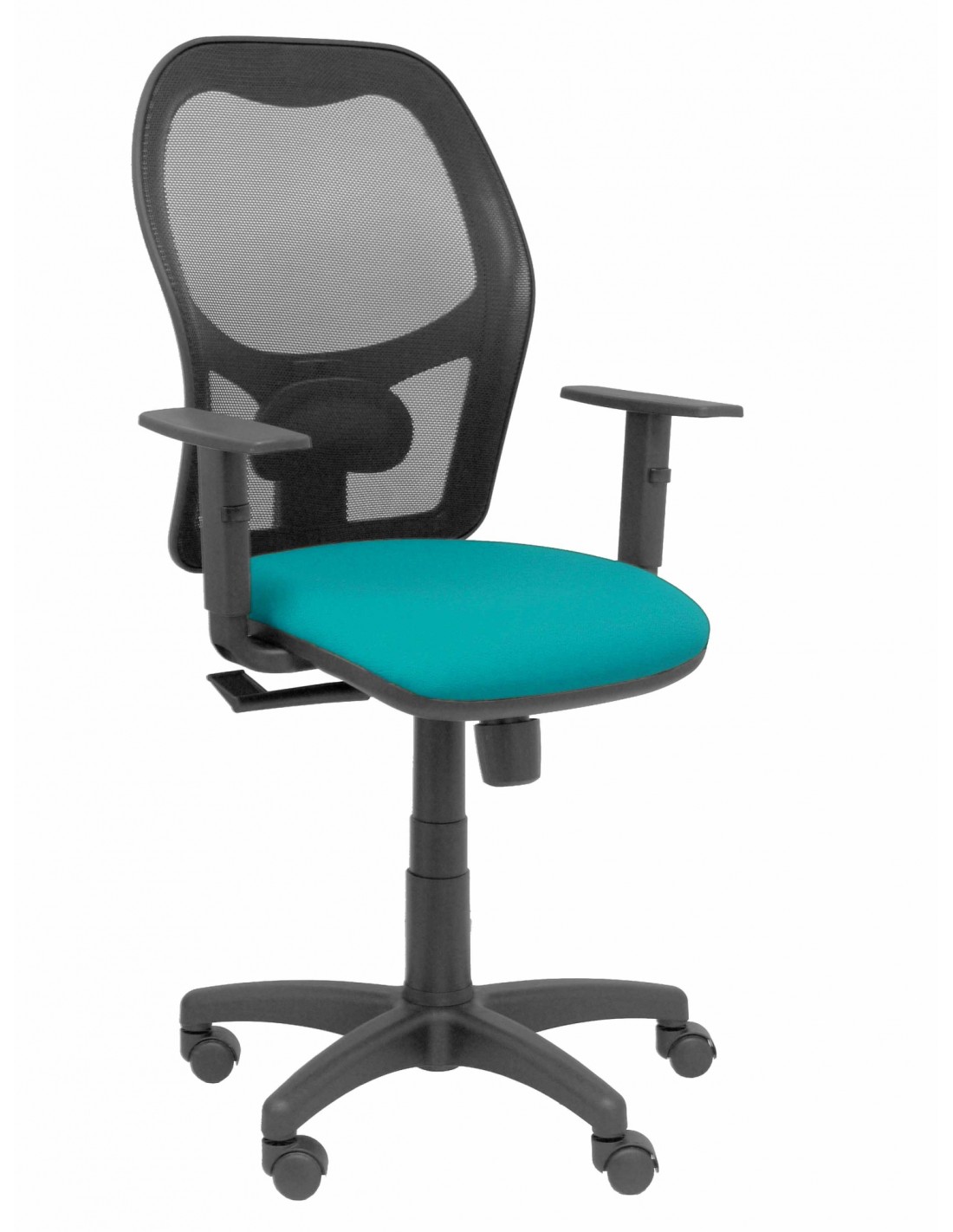Silla Alocén malla negra asiento bali turquesa brazos regulables
