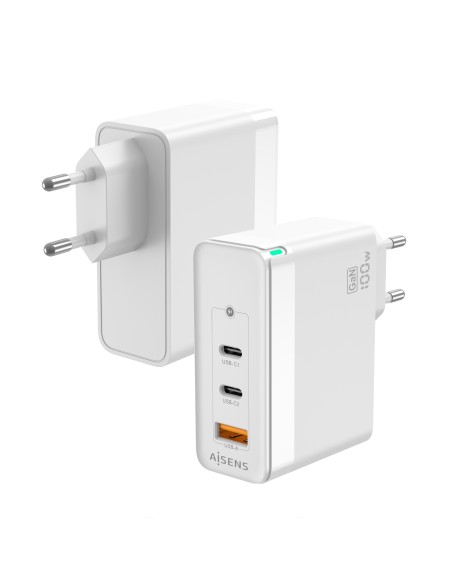 AISENS Cargador Gan 100W, 2xUSB-C PD3.0 QC4.0 QC5.0, 1xUSB-A QC3.0,