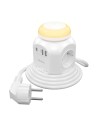 AISENS Regleta de Enchufes Sobremesa Multifuncion con 4 Tomas + 1xUSB-C 20W PD3.0, 2xUSB-A 18W QC3.0, Luz Nocturna, 1.8M, Blanco