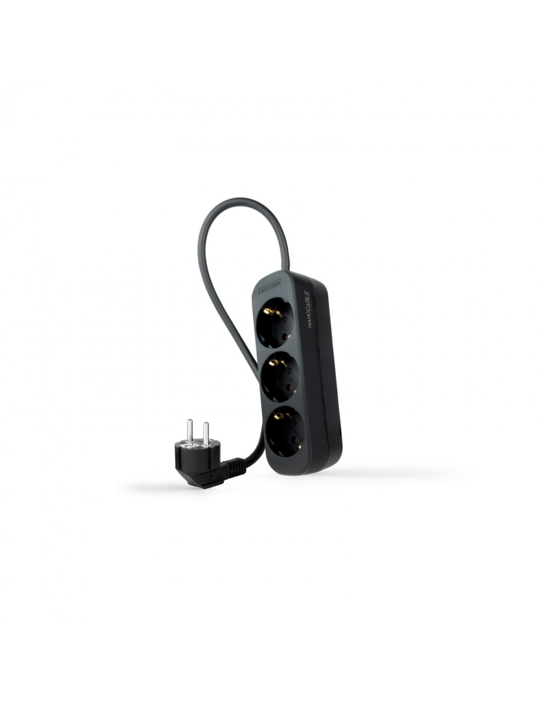 Nanocable Regleta de Enchufes con 3 Tomas, 1.4 m, Negro