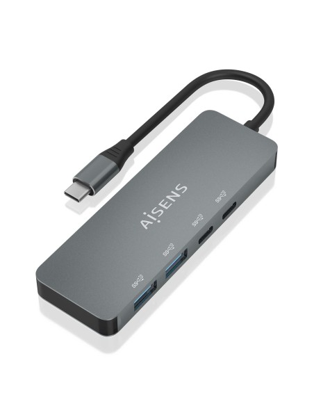 AISENS Hub USB 3.2 Gen2 10G USB-C, USB-C/M-2xUSB-C/H-2xUSB-A/H, Gris,