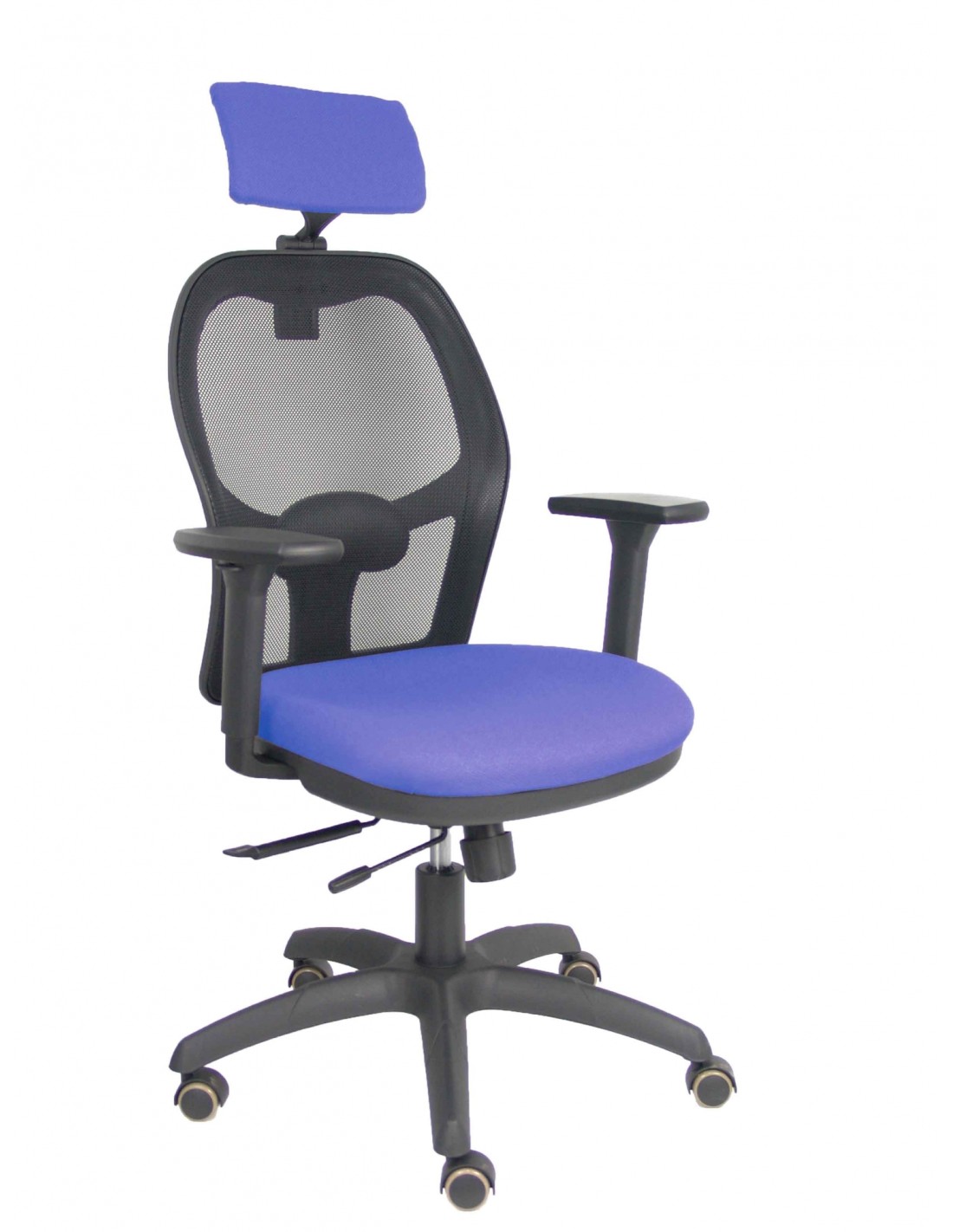 Piqueras y Crespo Silla Jorquera traslack malla negra asiento bali azul claro brazos 3D cabecero regulable