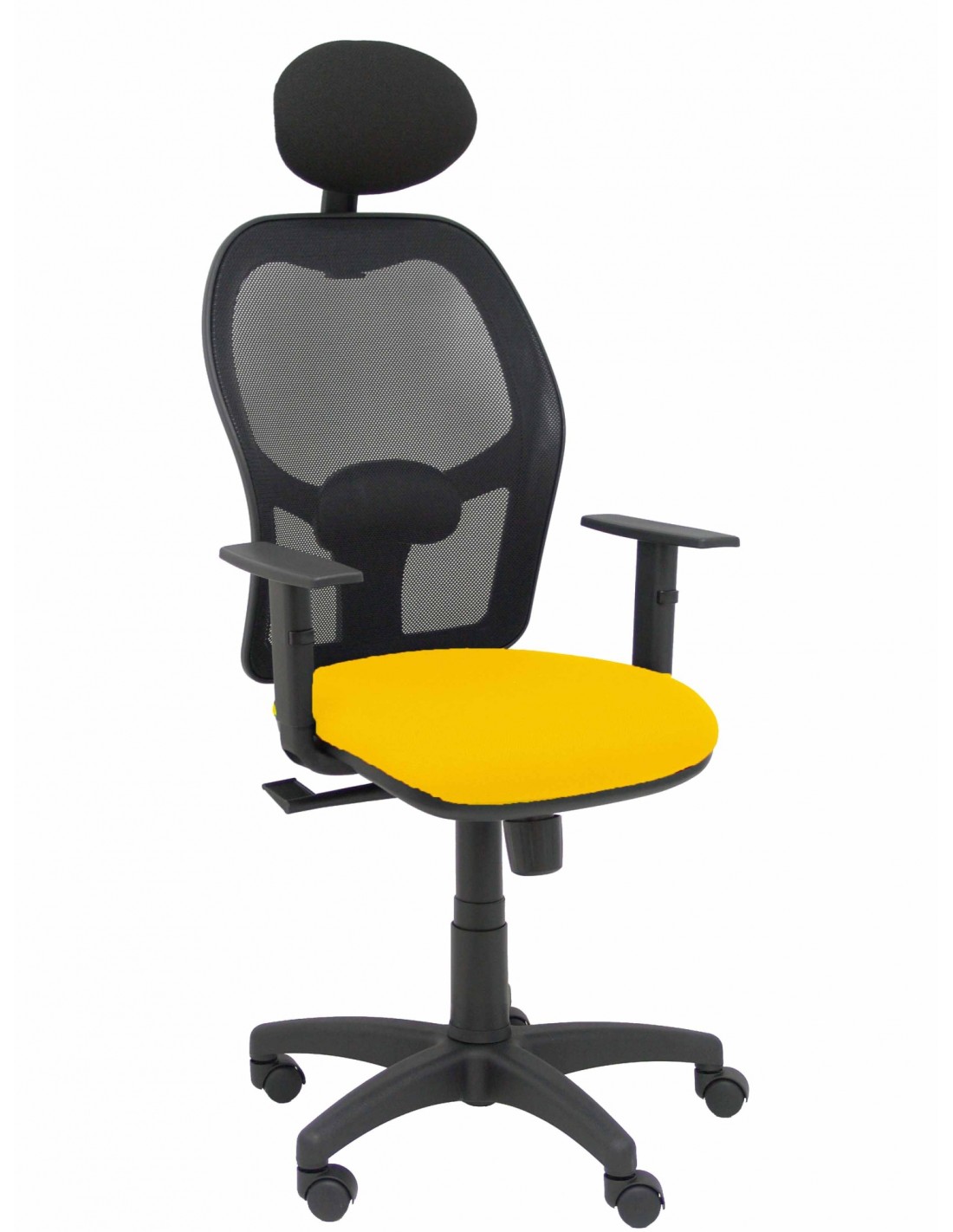 Piqueras y Crespo Silla Alocén malla negra asiento bali amarillo brazos regulables cabecero fijo