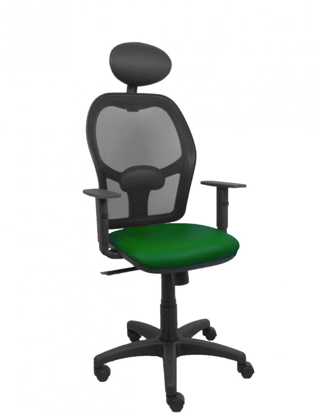 Piqueras y Crespo Silla Alocén malla negra asiento similpiel verde botella brazos regulables cabecero fijo