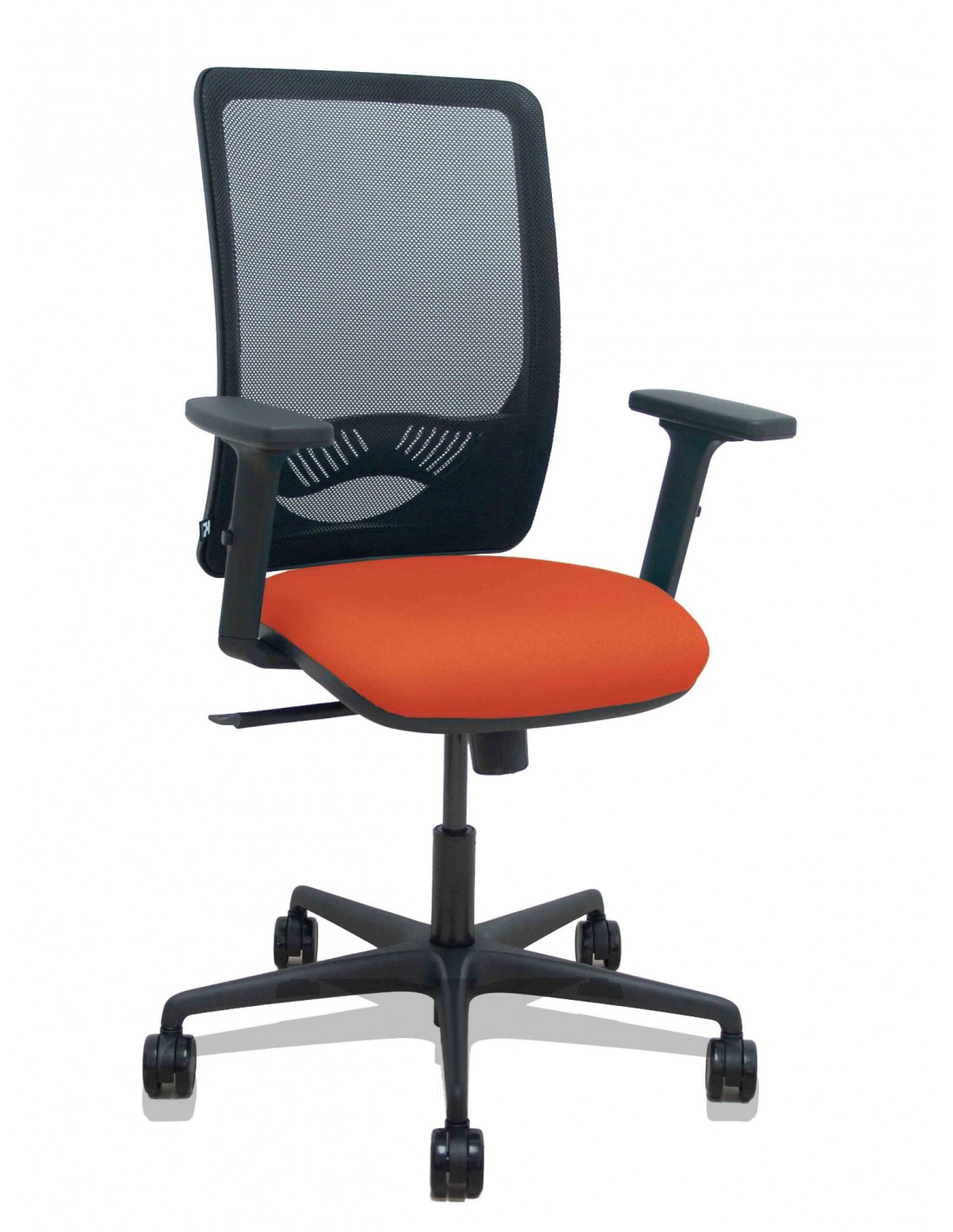 Piqueras y Crespo Silla Zulema sincro malla negra asiento bali naranja oscuro brazos 2D ruedas 65mm