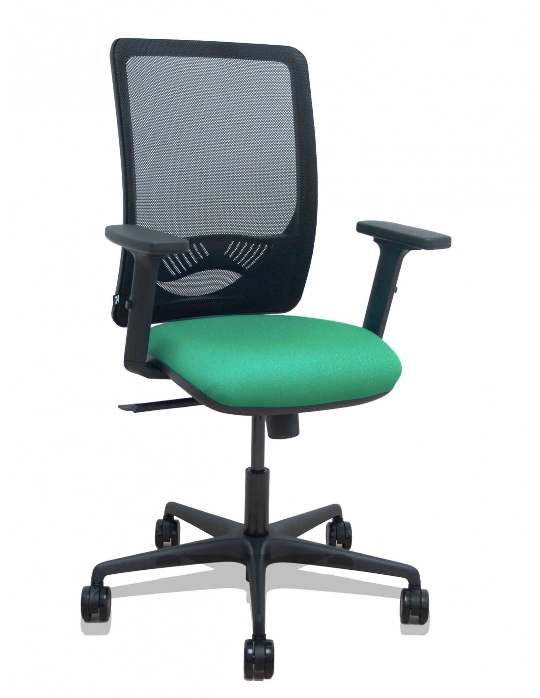 Piqueras y Crespo Silla Zulema sincro malla negra asiento bali verde esmeralda brazos 2D ruedas 65mm
