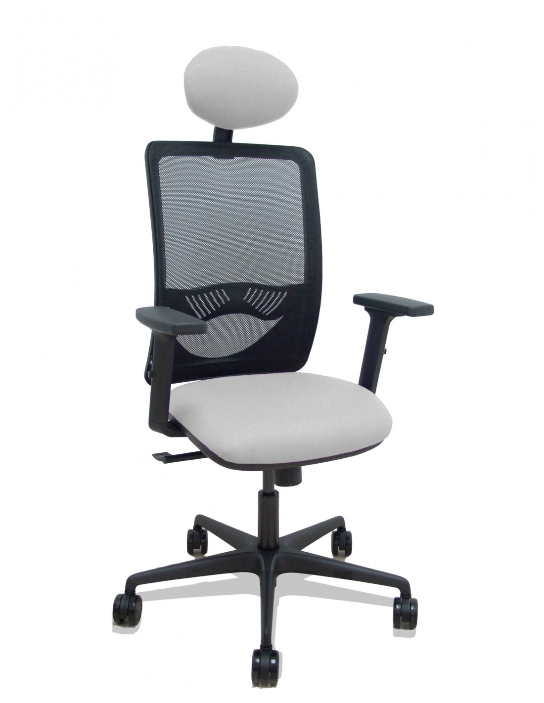 Piqueras y Crespo Silla Zulema sincro malla negra asiento bali gris claro brazos 2D ruedas 65mm cabecero