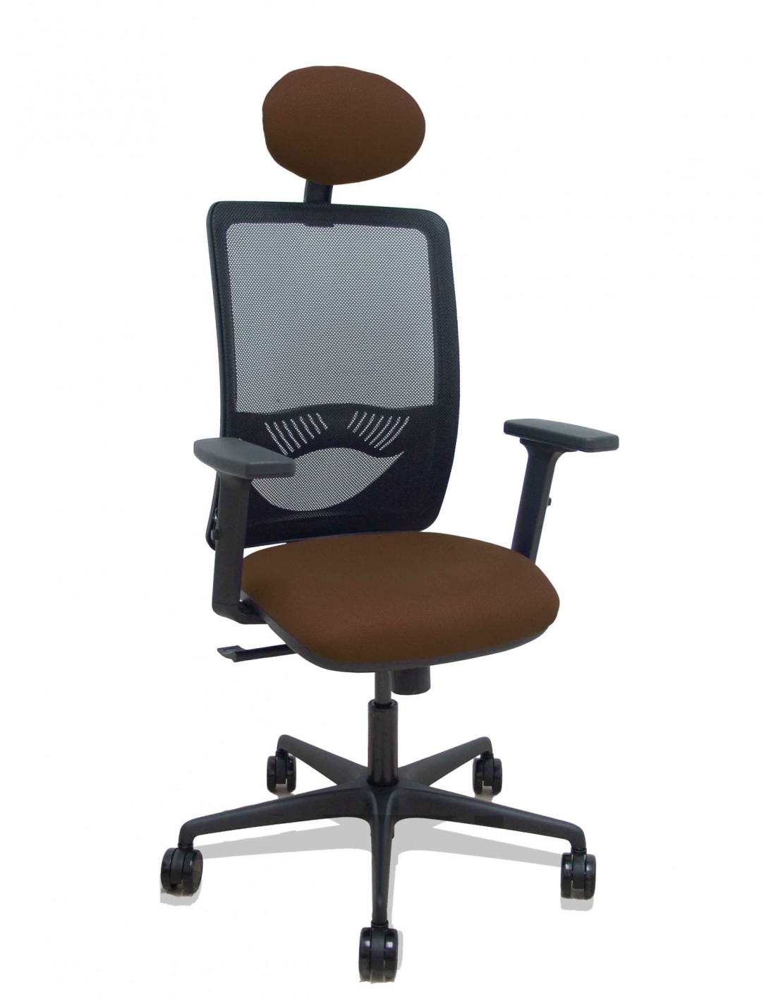 Piqueras y Crespo Silla Zulema sincro malla negra asiento bali marron oscuro brazos 2D ruedas 65mm cabecero