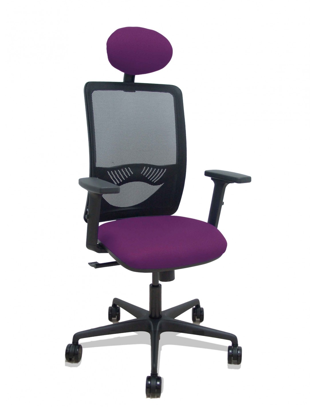Piqueras y Crespo Silla Zulema sincro malla negra asiento bali morado brazos 2D ruedas 65mm cabecero