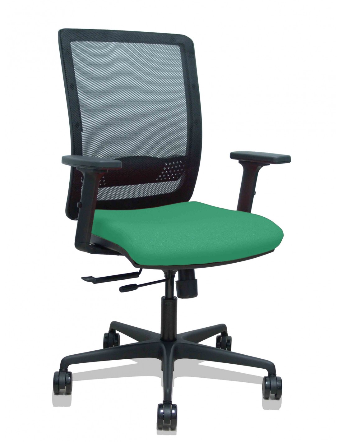 Piqueras y Crespo Silla Haches traslack malla negra asiento bali verde esmeralda brazos 2D ruedas 65mm