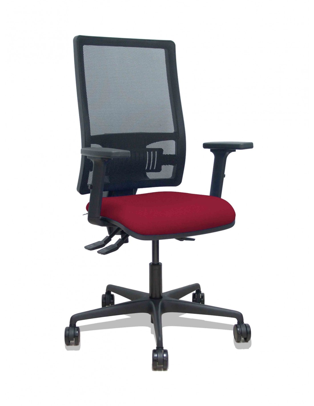 Piqueras y Crespo Silla Bormate asincro malla negra asiento bali granate brazos 2D ruedas 65mm