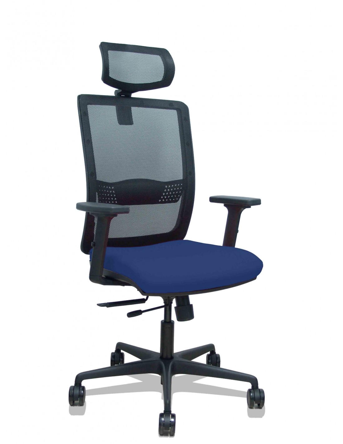 Piqueras y Crespo Silla Haches traslack malla negra asiento bali azul marino brazos 2D ruedas 65mm cabecero regulable