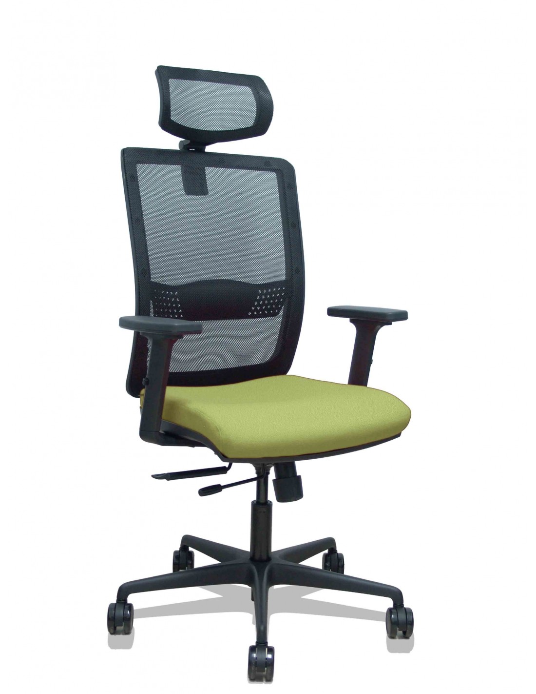 Piqueras y Crespo Silla Haches traslack malla negra asiento bali verde oliva brazos 2D ruedas 65mm cabecero regulable