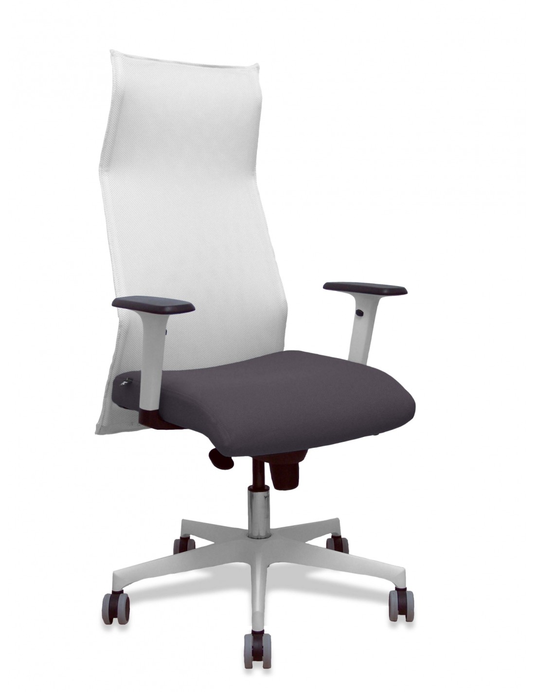 Piqueras y Crespo Sillón Sahuco blanco bali gris oscuro brazos blancos base blanca ruedas parqué 65mm
