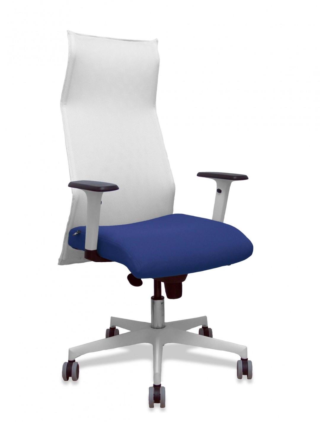 Piqueras y Crespo Sillón Sahuco blanco bali azul oscuro brazos blancos base blanca ruedas parqué 65mm