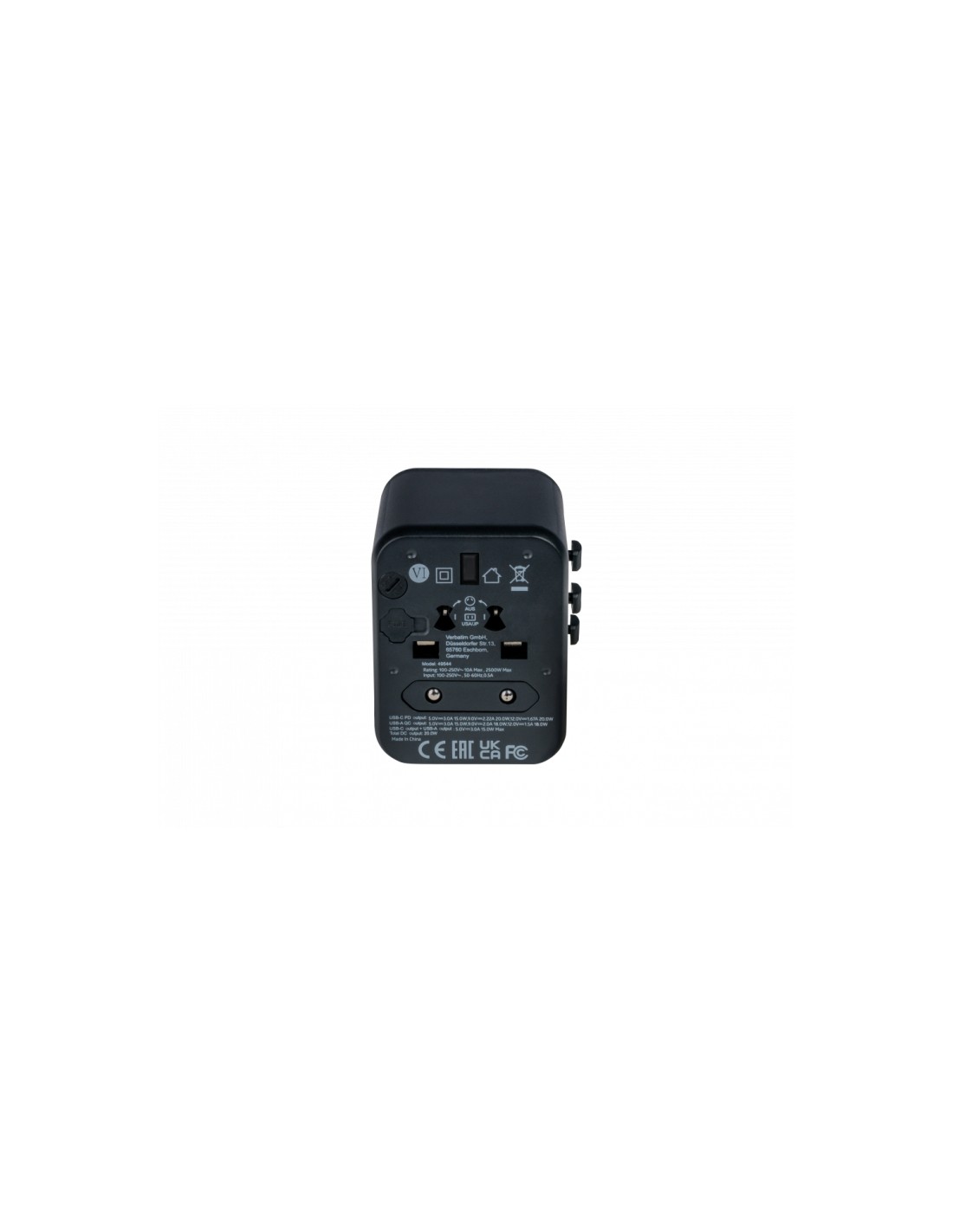 Verbatim 49544 adaptador de enchufe eléctrico Universal Negro