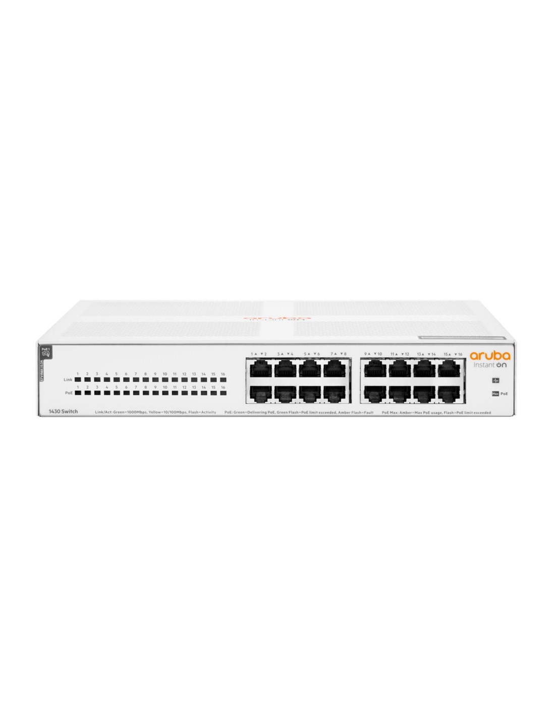 Aruba Instant On 1430 16G Class4 PoE 124W No administrado L2 Gigabit Ethernet (10/100/1000) EnergÍ­a sobre Ethernet (PoE) 1U Bla