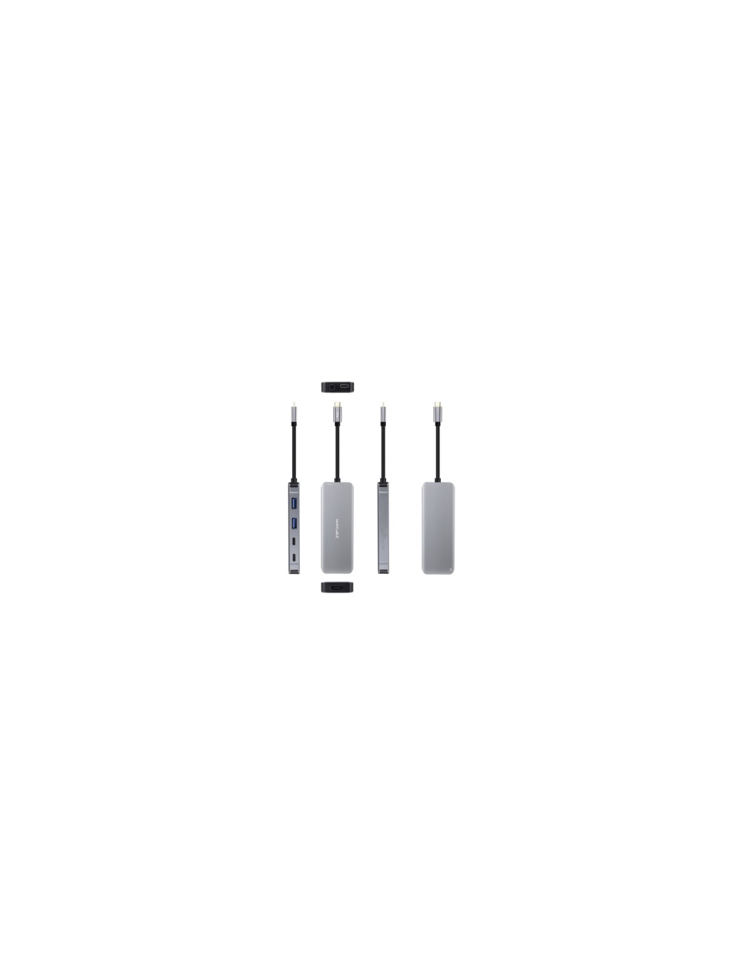 Nanocable HUB USB-C 6 en 1, Conversor USB-C 3.2 GEN1 5G a 2 x USB-A + 2 x USB-C + HDMI + USB-C PD 100W, Aluminio, 15 cm, Gris